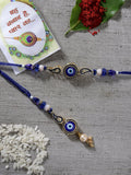NVR Women & Men Set of 2 Blue Evil Eye Beaded Bhaiya Bhabhi Rakhi With Roli Chawal | Grocsy