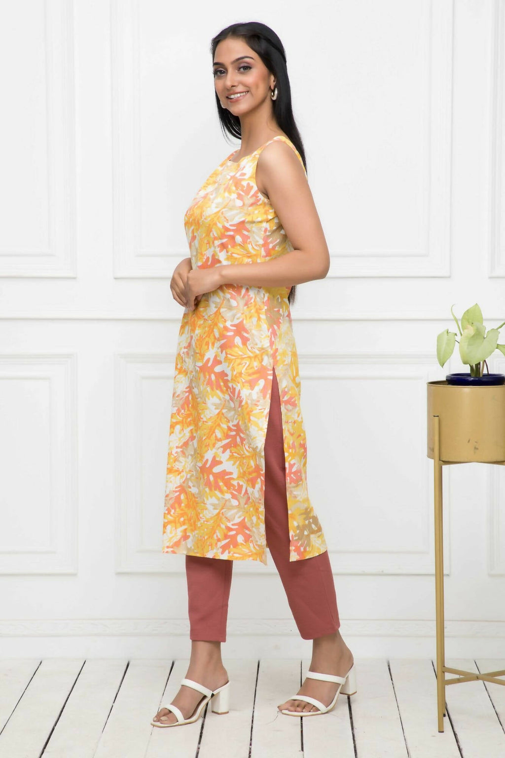 Myshka Multi Floral Women Cotton Straight Round Neck Kurtas | Grocsy