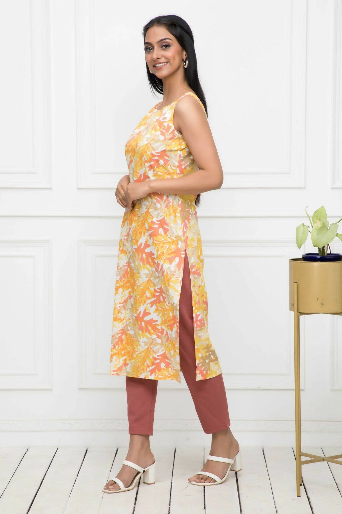 Myshka Multi Floral Women Cotton Straight Round Neck Kurtas | Grocsy
