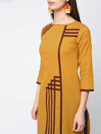 Aniyah Cotton Straight Mustard Color Kurta With Patchwork (AN-105K) | Grocsy