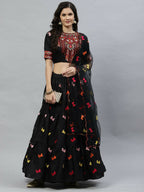 Black Cotton Embroidered Work Lehenga Choli with Dupatta - Jivika | Grocsy