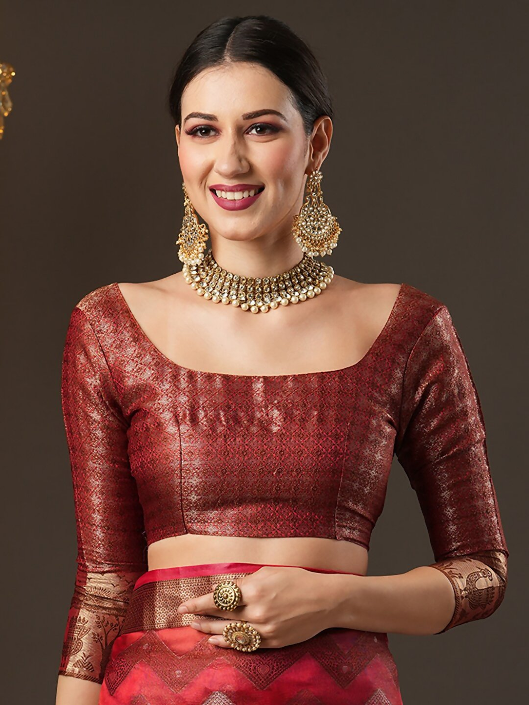 Saree Mall Pink & Gold-Toned Woven Design Zari Silk Blend Bagru Sarees | Grocsy