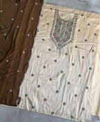 KC Khadi Cotton White Suit With Mahendi Dupatta 3 Piece Pair For Women | Grocsy