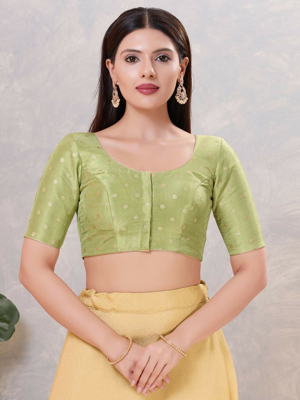 Joban Fashion Women Silk Pista-Green Stitched Blouse | Grocsy