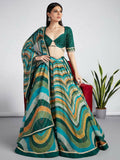 House of Panchhi Green Organza Siroski Stone Work Leheriya Print Lehenga Choli & Dupatta | Grocsy