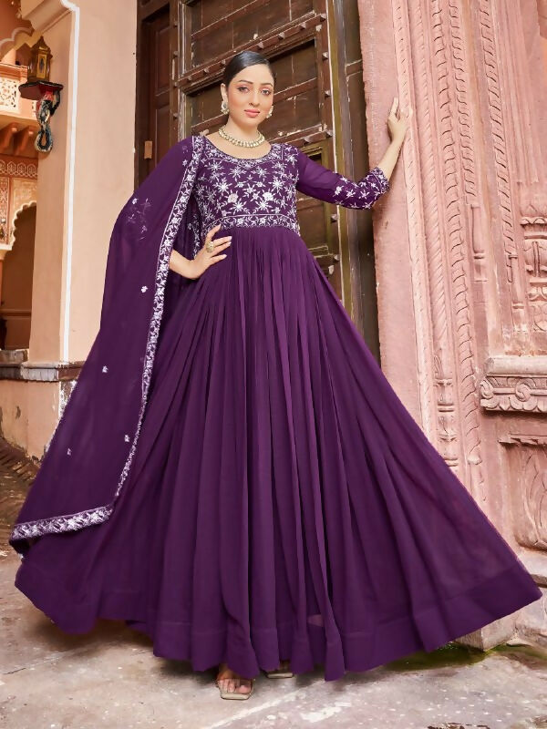 Joban Fashion Purple Readymade Dress With Sequins embroidery Work | Grocsy