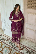 Wine Heavy Fox Georgette Embroidered Semi Stitched Suit - Dhvani | Grocsy
