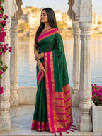 Shree Shyam Fashion Dark Green Silk Blend Saree | Grocsy