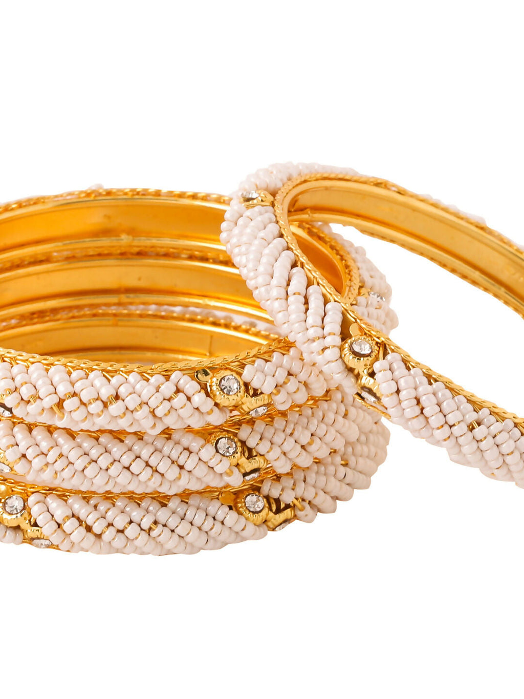 NVR Women Set of 4 Gold-Polished Traditional Pearls Beaded Bangles | Grocsy
