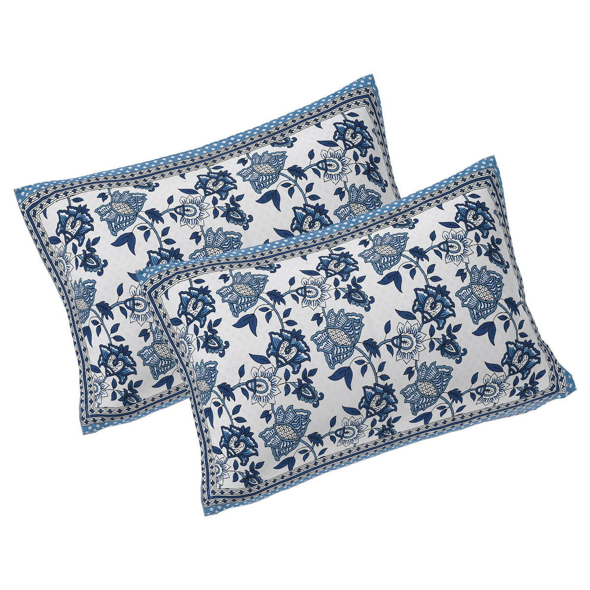 Rudra Bazaar Blue 210 TC Cotton Double King Bedsheet With 2 Pillow Covers | Grocsy
