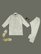 Joban Fashion Kids Island Elegance Sequence work Nehru Jacket Full Sleeves Kurta, Pyjama Set - Cream | Grocsy