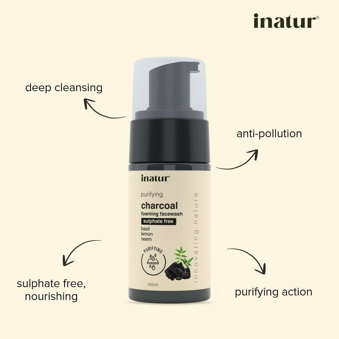 Inatur Charcoal Foaming Face Wash | Grocsy