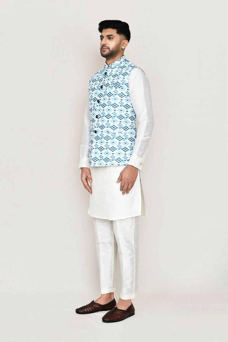 Joban Fashion White Colored Cotton Based Printed Work Men's Jacket | Grocsy