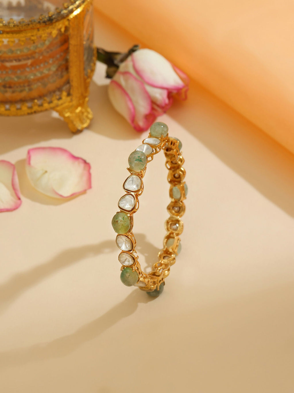 Ruby Raang 22k Gold Polished Kundan Bangle | Grocsy