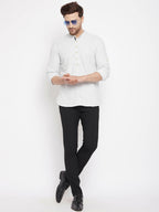 Even Apparels Cream Acrylic Short Men's Kurta With Band Collar | Grocsy