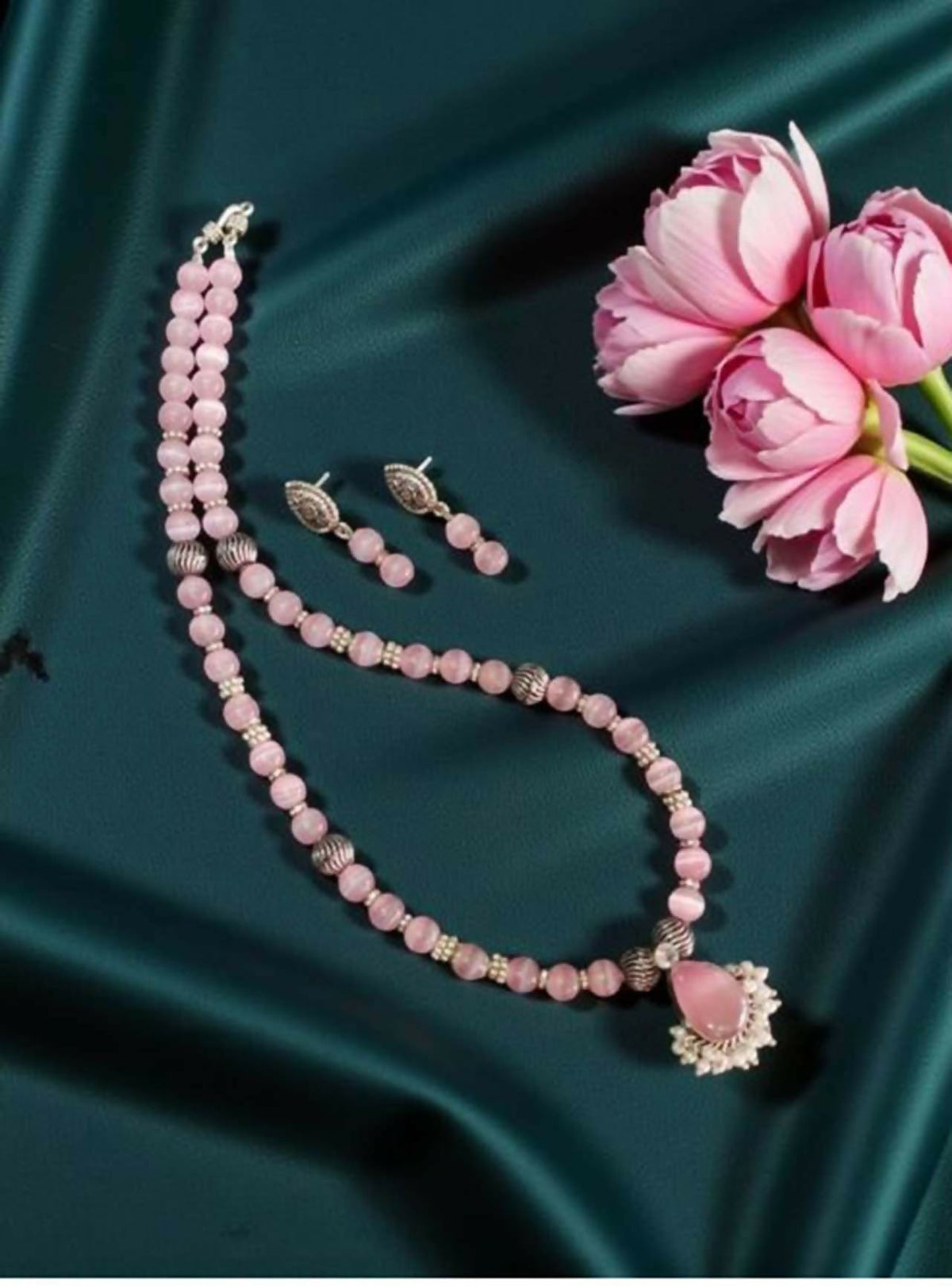 Joban Fashion Women Light Purple Imitation Cats Eye Beads With Silver Replica Pendant | Grocsy