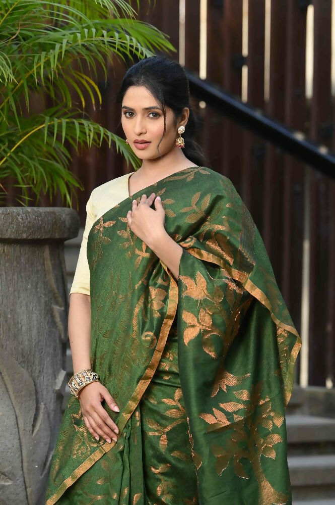 Beatitude Green Cotton Floral Jamdani Saree | Grocsy