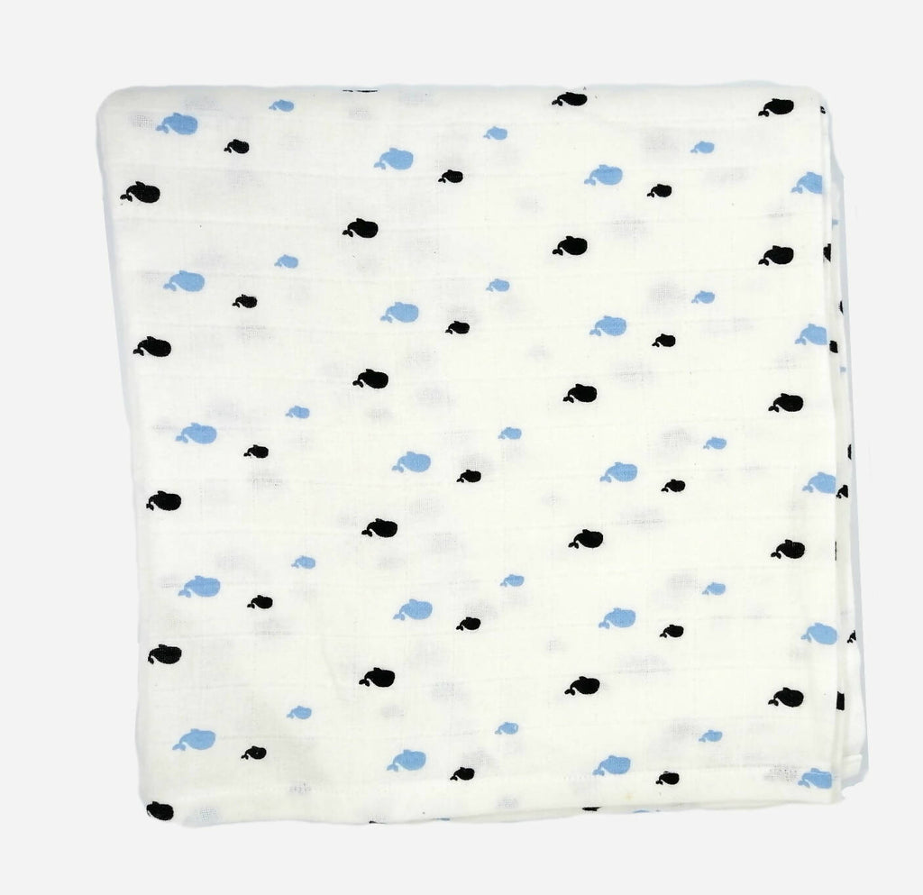 Kindermum Organic Cotton Muslin Swaddle Blanket 110 Cm X 110 Cm - Set Of 2 - Bear And Whale | Grocsy