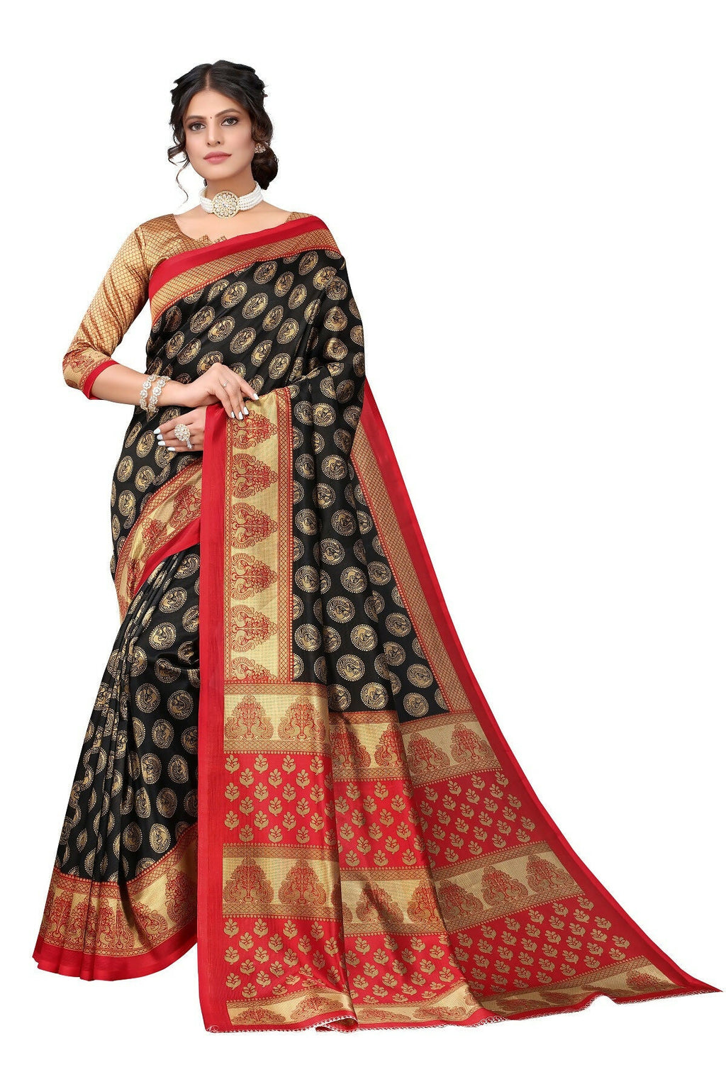 Vamika black Printed Art Silk Saree | Grocsy