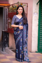 Blue Silk Blend Ethnic Motifs Saree with Unstitched Blouse - A2M | Grocsy