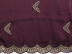 Vastranavya Wine Embroidery Work Shimmer Chiffon Saree with Unstitched Blouse | Grocsy