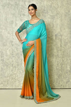 Aqua Blue Silk Plain Saree with Blouse Piece - Purvi | Grocsy