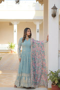 Joban Fashion Sky Blue Georgette Sequence Embroidery Work Kurta Set | Grocsy