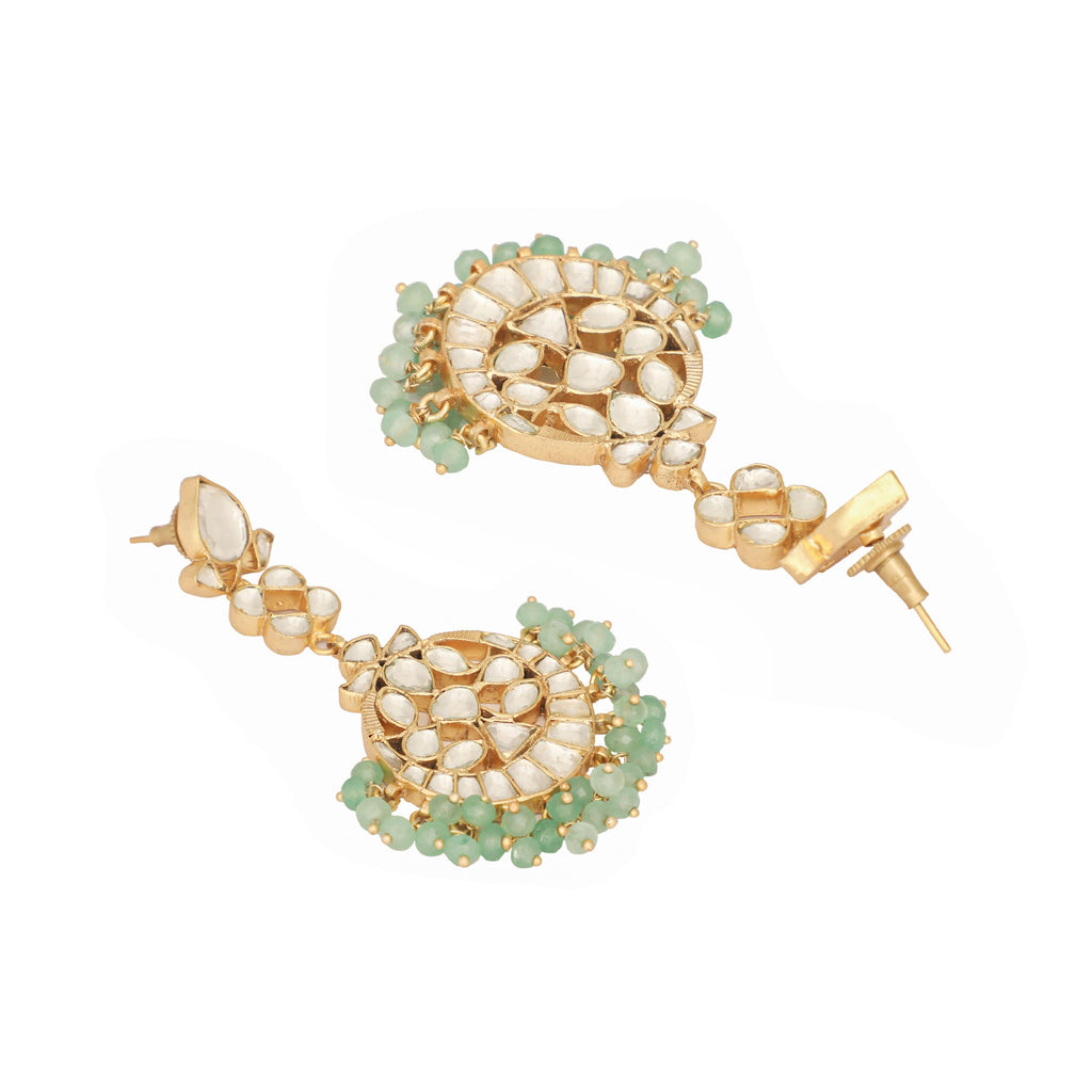 Nuyug 22K Gold Plated Regal Green Kundan Chandbali Earrings | Grocsy