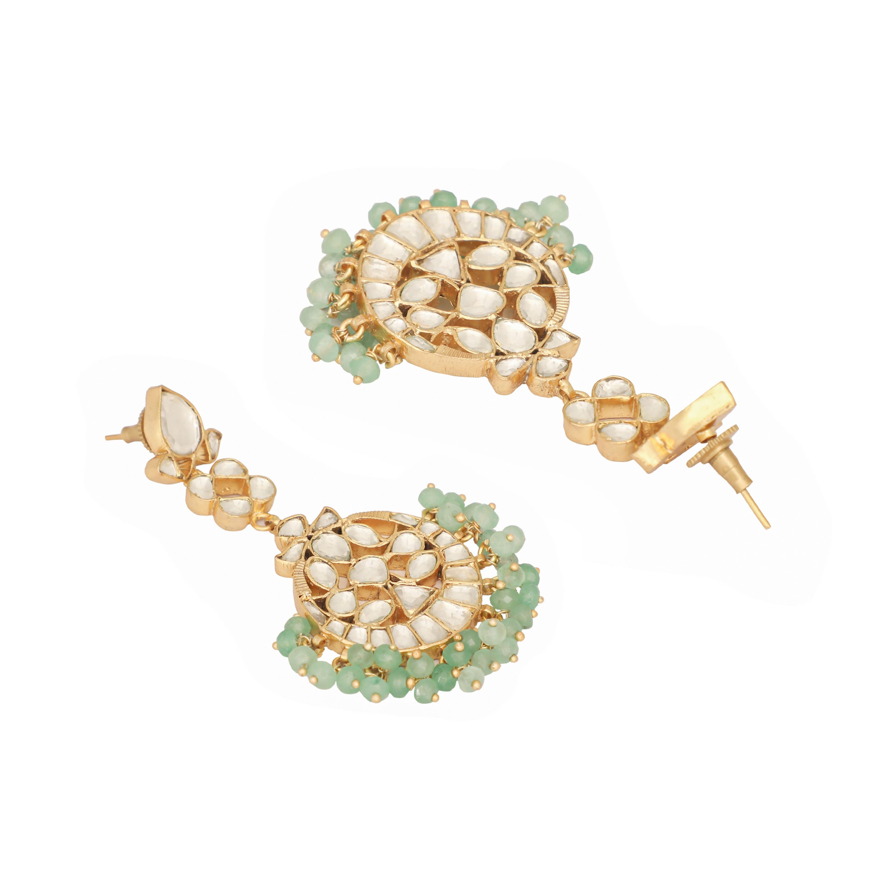 Nuyug 22K Gold Plated Regal Green Kundan Chandbali Earrings | Grocsy
