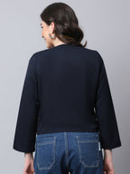 Even Apparels Navy Polywool Open Front Statement Women's Jacket | Grocsy