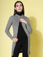 Women Self Design Long Grey Acrylic Winter Shrug - Wool Trees | Grocsy