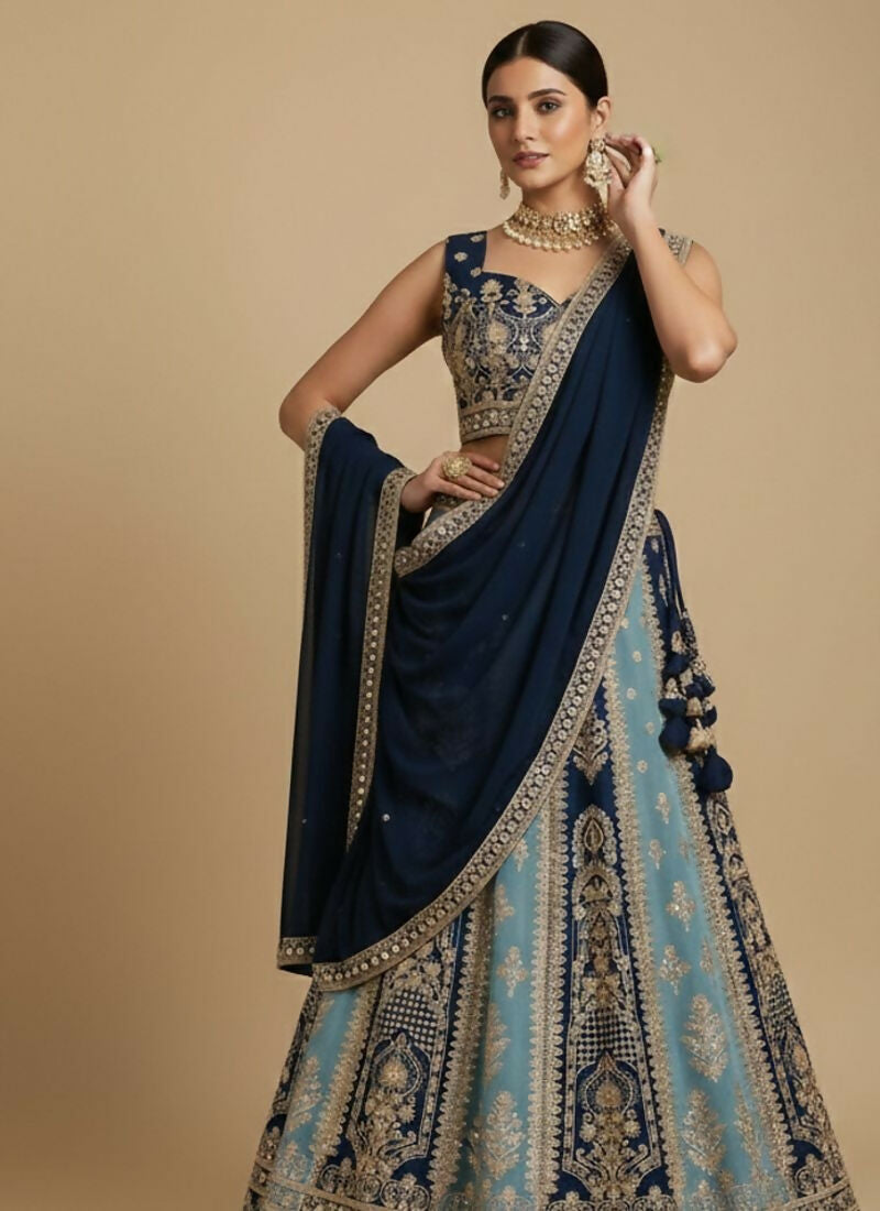 Lehenga Mart Blue Faux Georgette Designer Bollywood Style Wedding Wear Lehenga Choli | Grocsy