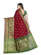 Vamika Banarasi Jaquard Red Weaving Saree With Green Blouse | Grocsy