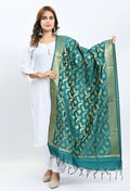 Mominos Fashion Moeza Women's Banarsi Silk Floral Woven Design Rama Green Dupatta | Grocsy