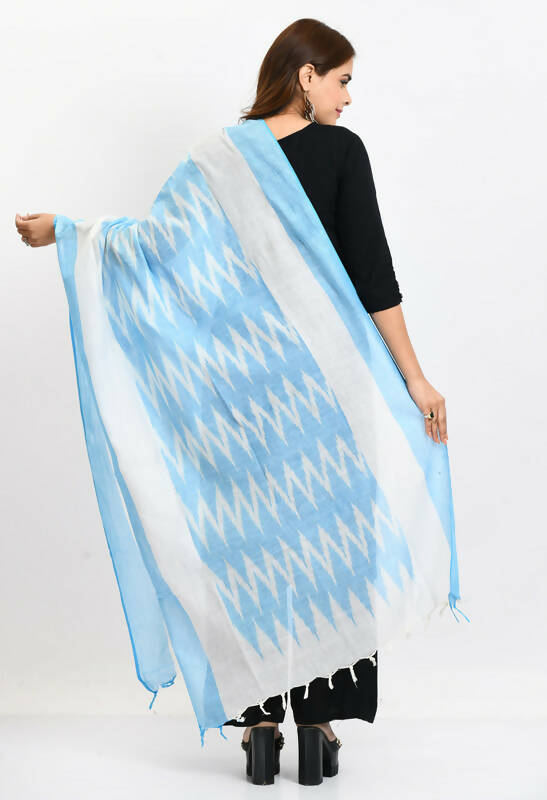 Mominos Fashion Moeza Women's Handloom Cotton Ikkat Sky Blue Dupatta | Grocsy
