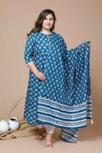Miravan Women's Plus Size Blue Printed Anarkali Kurta With Dupatta | Grocsy