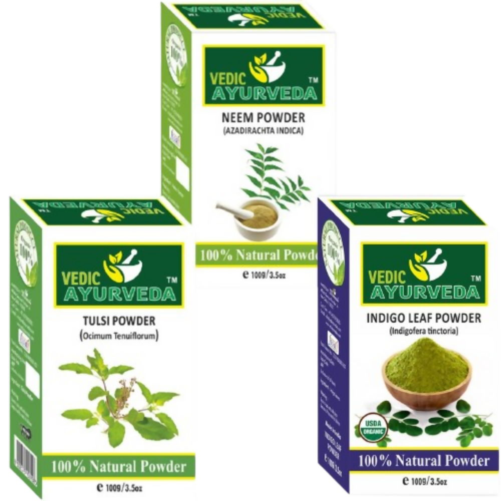 VedicAyurveda Neem, Tulsi, and Indigo Powders | Grocsy