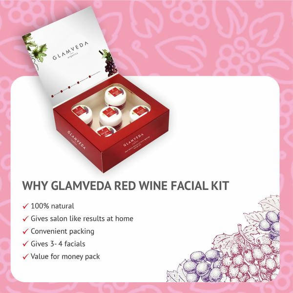 Glamveda Red Wine Advance Anti Ageing Facial Kit - Limited Time Offer | Grocsy