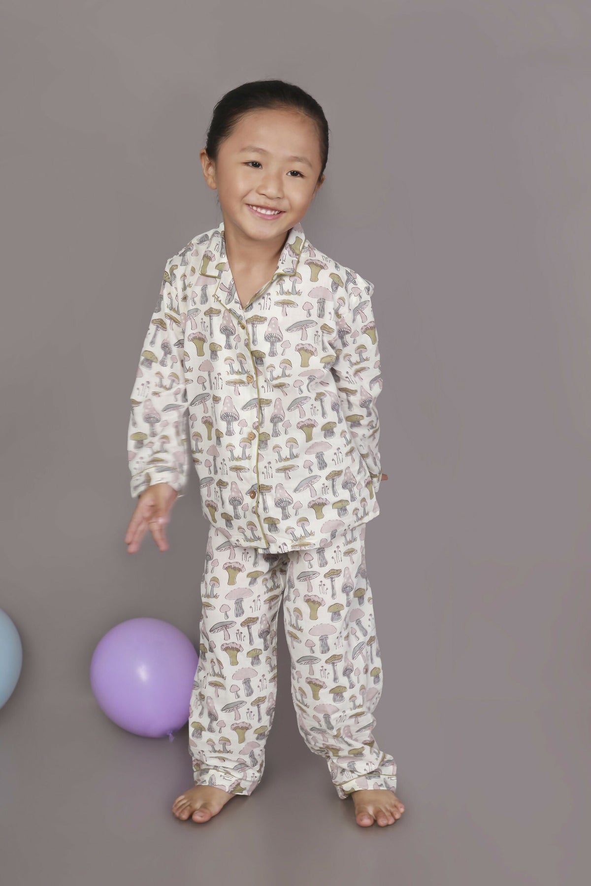 Breathables Kids Cotton White Mushroom Print Shirt & Pyjama Boys & Girls Night Suit | Grocsy