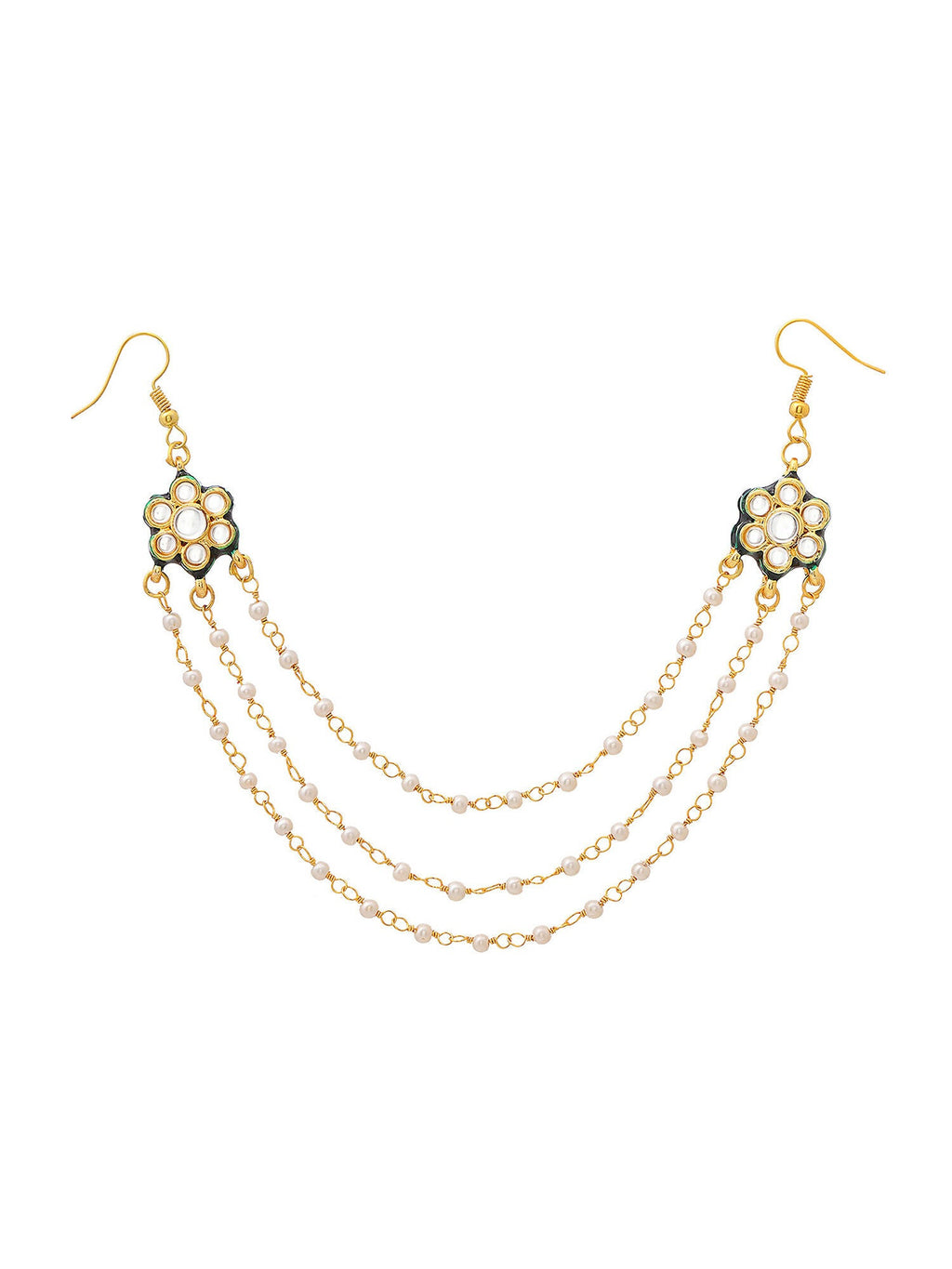 Ruby Raang Gold Green Meenakari & Pearl Hair Jewelry | Grocsy
