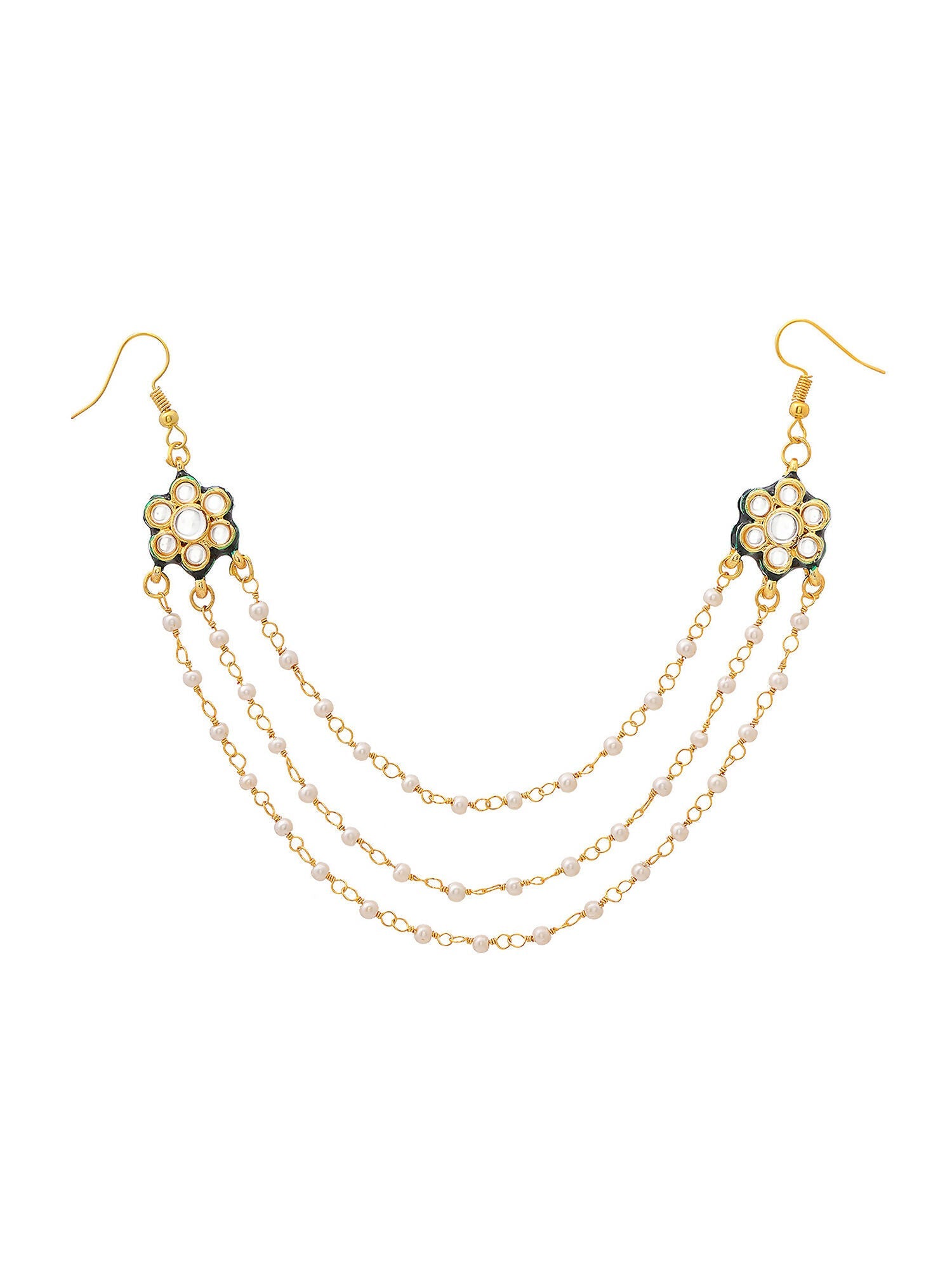 Ruby Raang Gold Green Meenakari & Pearl Hair Jewelry | Grocsy