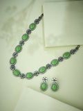 Nuyug Antique Silver Plated Crystal Studded Faux Jade Stones Embellished Necklace Set | Grocsy