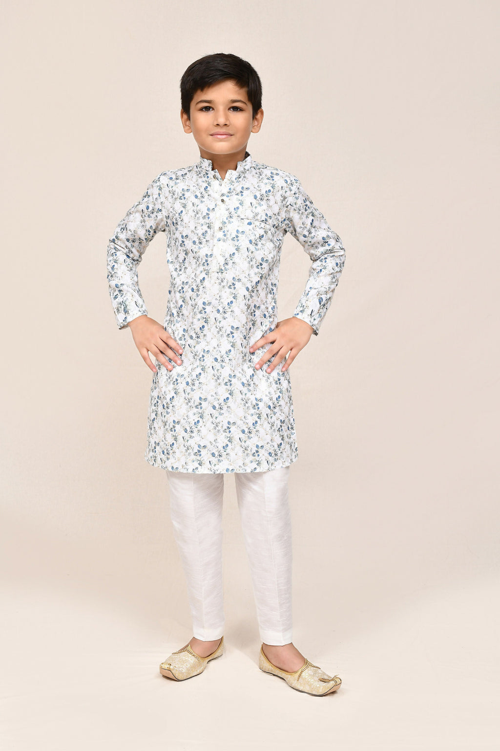Joban Fashion Printed Cotton White Kurta With Straight Fit Pant | Grocsy