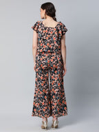 Ahalyaa Women Black Crepe Digital Print Top with Palazzo Set | Grocsy
