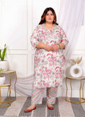 Miravan Women's Plus Size Light Pink Scenic Birds And Leaf Floral Printed Cotton Straight Pakistani Style Kurta And Palazzo | Grocsy