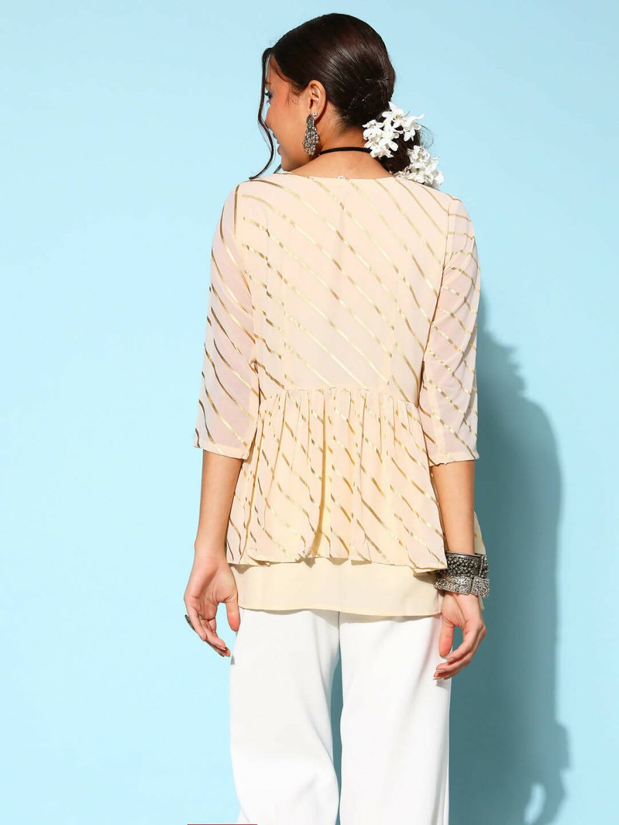 Ahalyaa Off-White Solid Fluid Tie-Up Top | Grocsy
