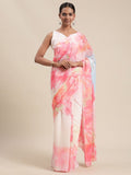 Ahalyaa Women's Light Pink Colour Chiffon Digital Print Floral Saree | Grocsy
