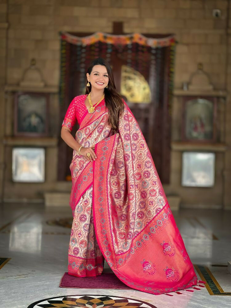 PR Fashion Rani Soft Kanjivaram Silk With Zari Weaving Meenakari Design Saree | Grocsy