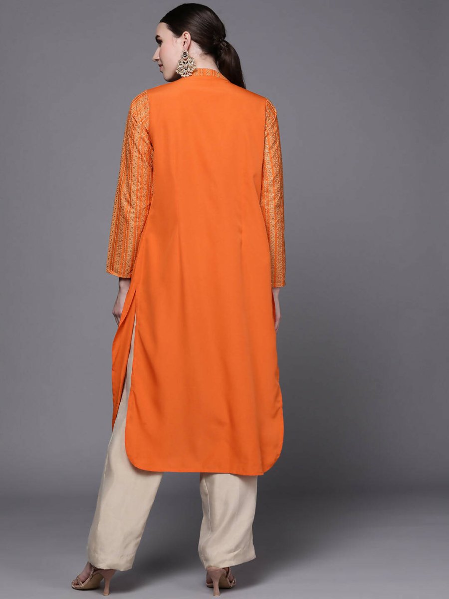 Ahalyaa Women Orange Ethnic Motifs Printed Crepe Cowl Kurta | Grocsy