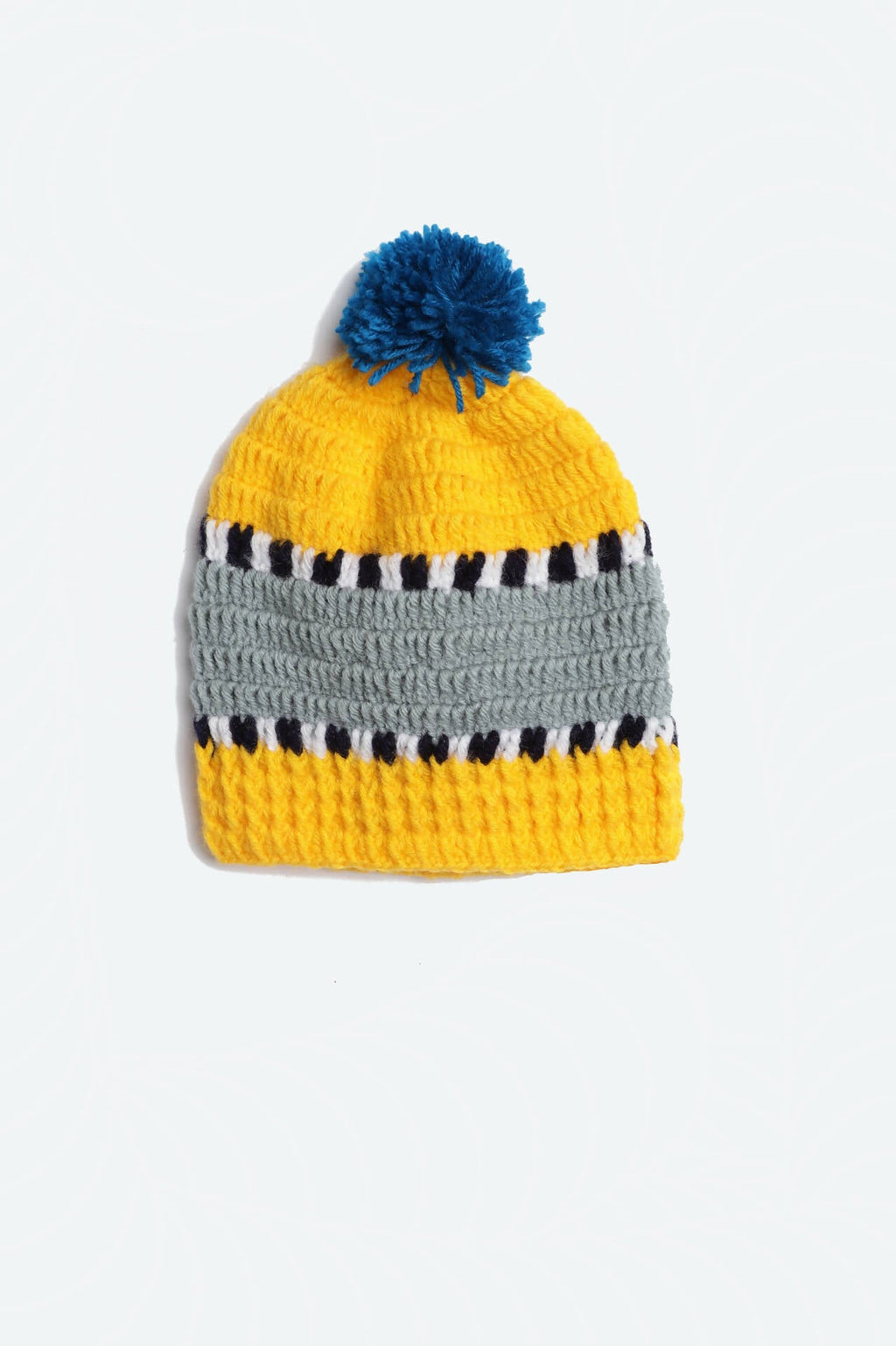 Chutput Kids Woollen Hand Knitted Self Desgin Detailed Cap - Yellow | Grocsy
